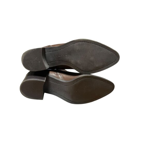 Franco Sarto Brown Leather Ankle Boots Size 7 With Block Heel & Side Zippers - Picture 9 of 12